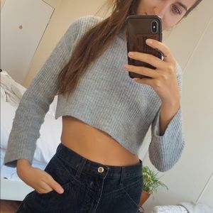 H&M Cropped Knit Sweater Grey